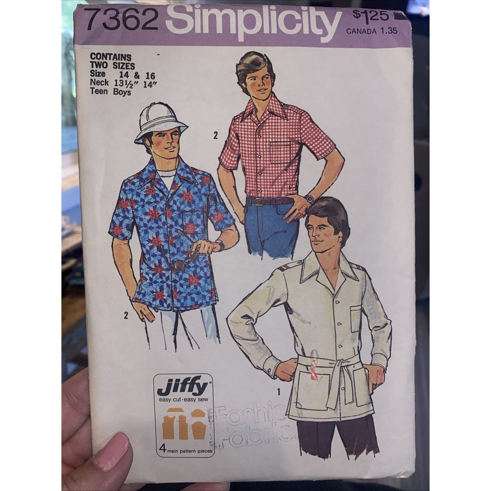 Vintage 1976 Simplicity 7362 Men Shirt Sewing Pattern Size 14-16 Cut Complete